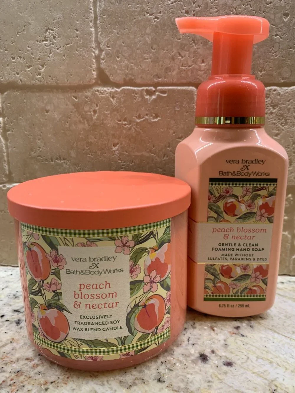 Bath & Body Works Vera Bradley Peach Blossom & Nectar Duo Candle / Hand Soap NWT